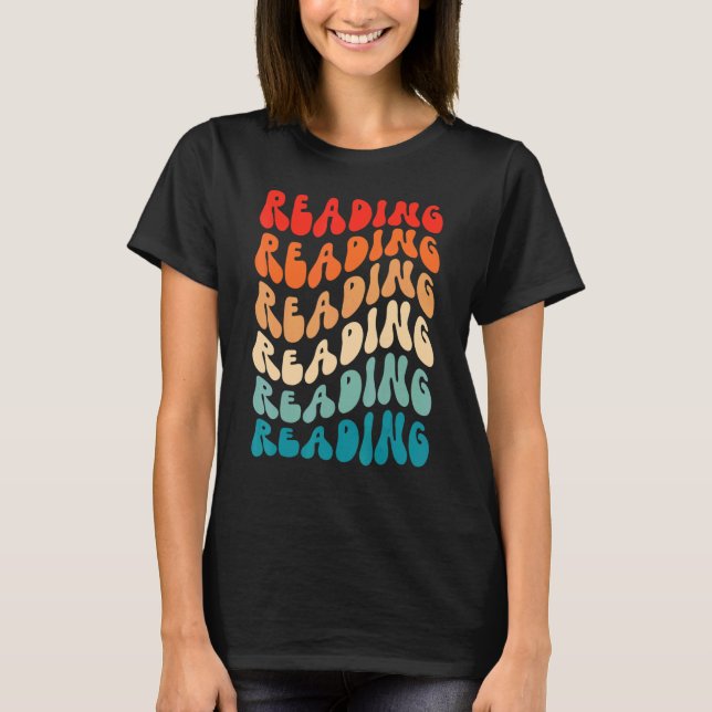 Groovy Retro Reading Retro 70s Hippie Boho Wavy Vi T-Shirt (Front)