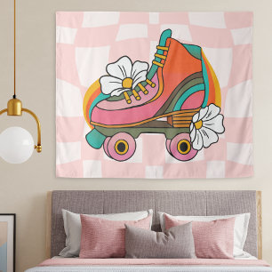 Groovy Retro Roller Skate 60s Hippie Rainbow Tapestry