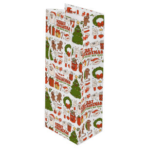 Groovy Retro Santa Christmas Hippie Pattern Wine Gift Bag
