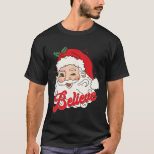 Groovy Retro Santa Claus Believe Christmas Women K T-Shirt