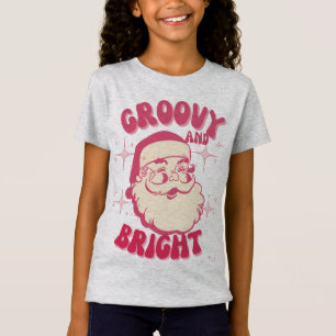 Groovy retro Santa head Pink Christmas T-Shirt