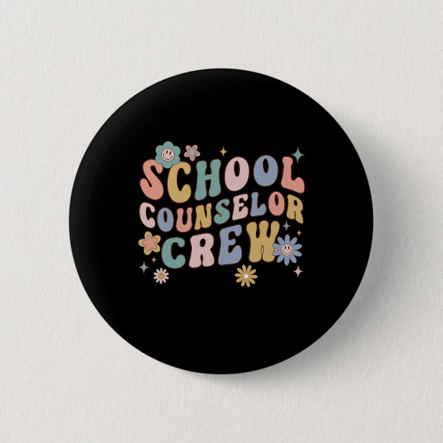 Groovy Retro School Counsellor Crew Teacher Back T 6 Cm Round Badge (Front)