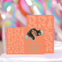 Groovy retro Script chic coral Photo bridal shower