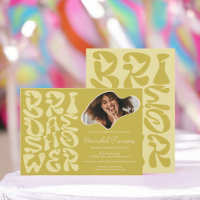 Groovy retro Script chic green Photo bridal shower