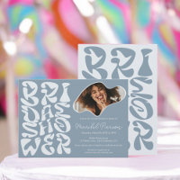 Groovy retro Script dusty blue Photo bridal shower