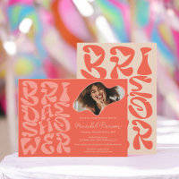 Groovy retro Script peach Photo bridal shower