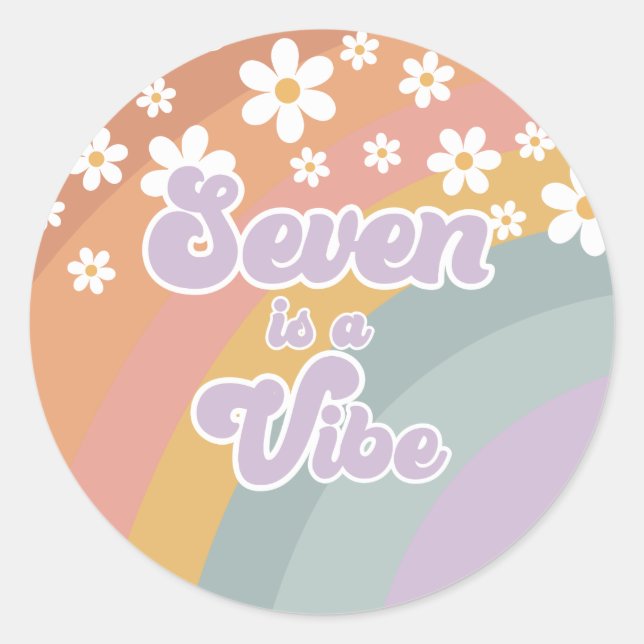 Groovy Retro seven is a Vibe Rainbow Classic Round Sticker (Front)