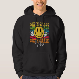 Groovy Retro Sixth Grade Vibes Face Teachers Back  Hoodie