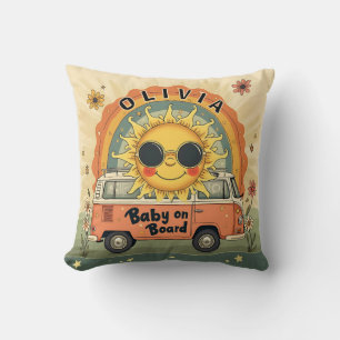 Groovy Retro Smiling Baby Sun, Peace & Love Vibes  Cushion
