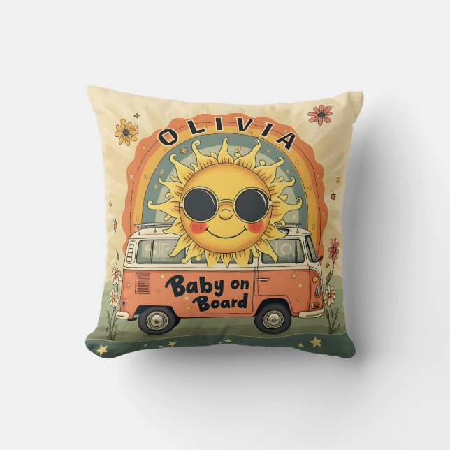 Groovy Retro Smiling Baby Sun, Peace & Love Vibes  Cushion (Front)