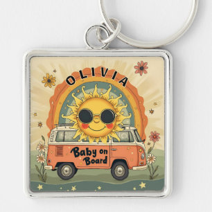 Groovy Retro Smiling Baby Sun, Peace & Love Vibes  Key Ring