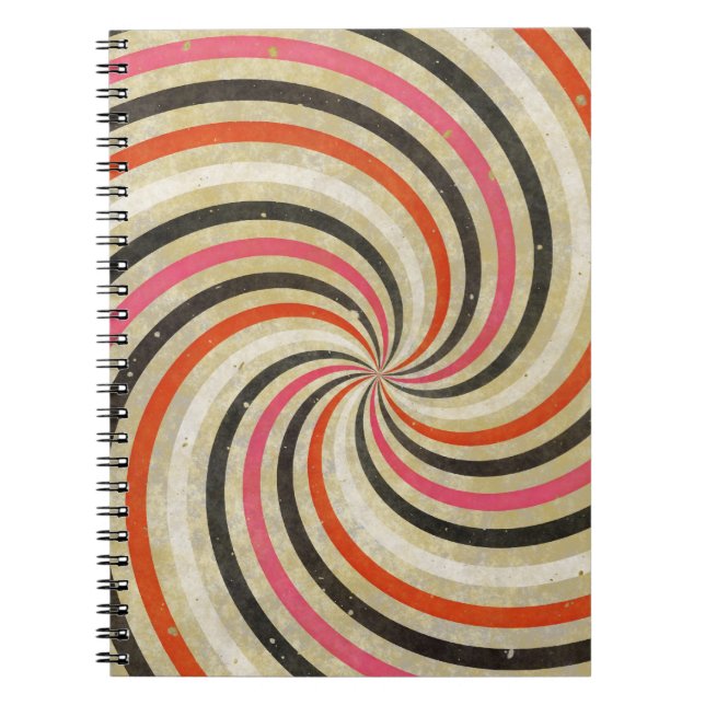 Groovy Retro Spiral Sunbeam Ray Swirl Design Notebook (Front)