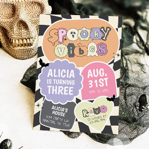 Groovy Retro Spooky Vibes Halloween Birthday Invitation