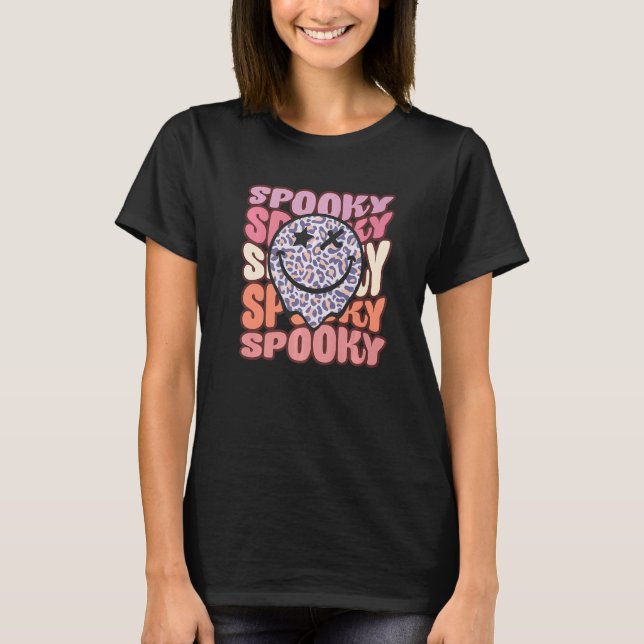 Groovy Retro Spooky Vibes Hippie Halloween Witch C T-Shirt (Front)