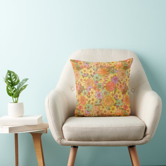 Groovy Retro Summertime Protea And Daisy Pattern Cushion (Chair)