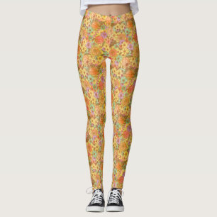 Groovy Retro Summertime Protea And Daisy Pattern Leggings