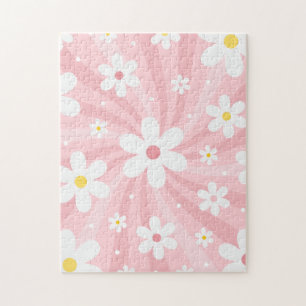 Groovy Retro Sunshine & Daisy Floral Pattern 60s Jigsaw Puzzle