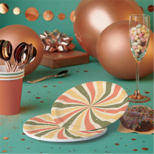Groovy retro swirl burst paper plate