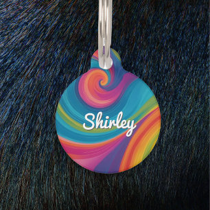 Groovy Retro Swirls Colorful Personalized Pet Tag