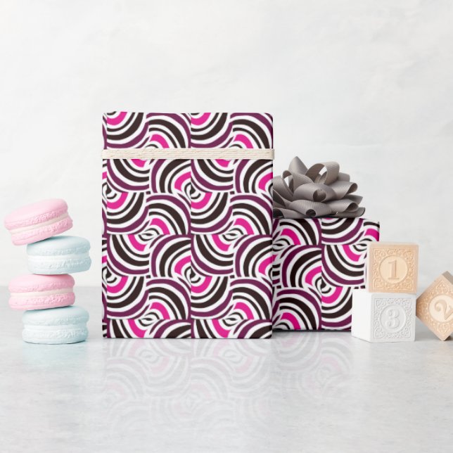Groovy Retro Swirly Pink Pattern Wrapping Paper (Baby Shower)