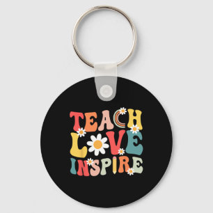 Groovy Retro Teach Love Inspire Back To School Tea Key Ring