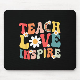 Groovy Retro Teach Love Inspire Back To School Tea Mouse Pad