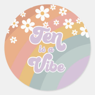 Groovy Retro Ten is a Vibe Rainbow Classic Round Sticker