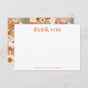 Groovy Retro Terracotta Botanical Trendy Custom  Thank You Card