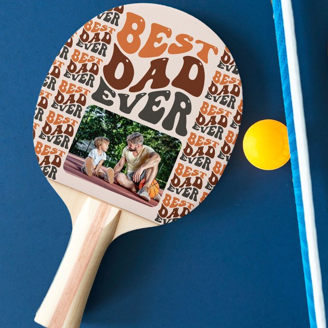 Groovy Retro Typography Best Dad Ever Photo Ping Pong Paddle (Creator Uploaded)