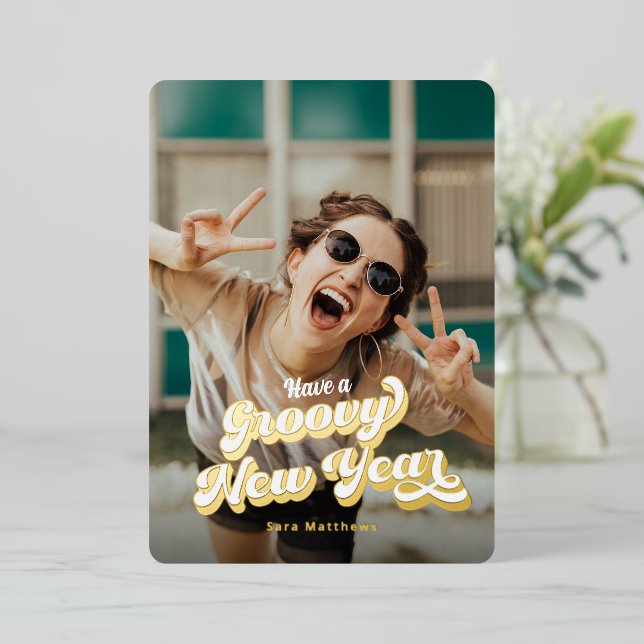 Groovy Retro Typography & Gold Foil New Years (Standing Front)