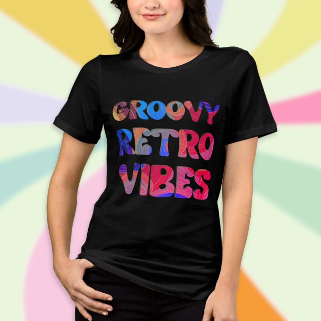 Groovy Retro Vibes Colourful 70s Aesthetic T-Shirt Tri-Blend Shirt (A cool t-shirt with 'Groovy retro vibes' caption in colorful lettering)