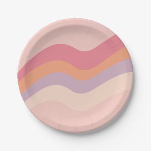 Groovy Retro Vibes pink wavy Paper Plates