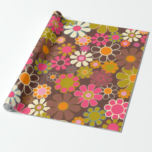 Groovy Retro Vintage Style 60s 70s Floral Pattern Wrapping Paper