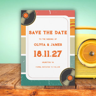 Groovy Retro Vinyl Record Hippie Wedding Save The Date