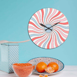 Groovy Retro Waves in Pastel Colors Large Clock