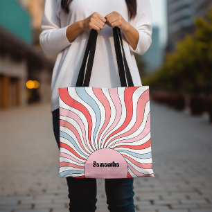 Groovy Retro Waves in Pastel Colors Tote Bag