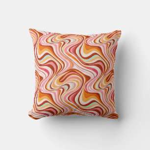 Groovy Retro Waves - Warm Psychedelic Swirls Cushion