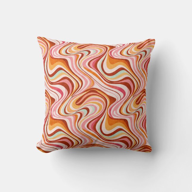 Groovy Retro Waves - Warm Psychedelic Swirls Cushion (Front)
