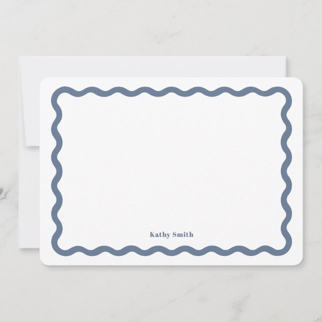 Groovy Retro Wavy Blue Personalised Stationery Card (Front)
