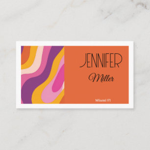 Groovy Retro Wavy Lines Social Media QR code  Business Card