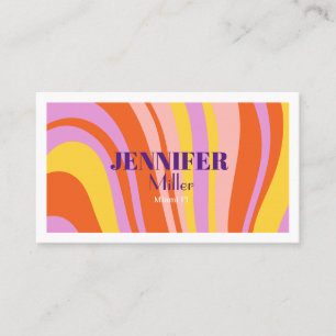 Groovy Retro Wavy Lines Social Media QR code Business Card