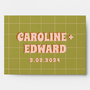 Groovy Retro Wedding Envelope with Custom Names