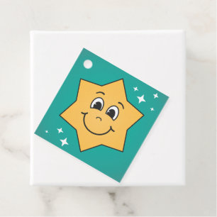 Groovy retro xmas star smiley favour tags