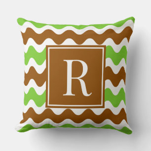 Groovy Ric Rac Stripe - Horizontal Brown & Lime Cushion