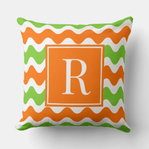Groovy Ric Rac Stripe - Horizontal Orange & Lime Cushion
