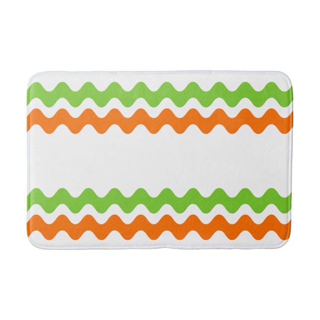 Groovy Ric Rac Stripe Orange & Lime Green Bath Mat (Front)
