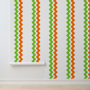 Groovy Ric Rac Stripe - Vertical Orange & Lime Wallpaper