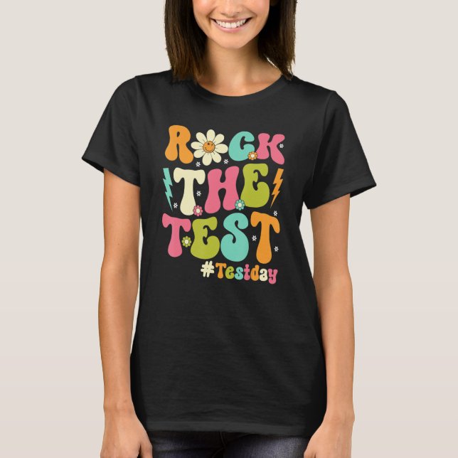 Groovy Rock The Test Motivational Retro Teachers T T-Shirt (Front)