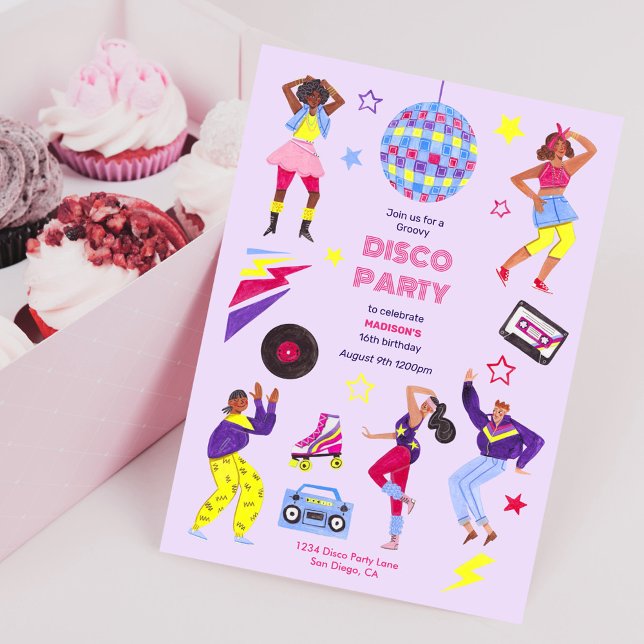Groovy Roller Disco girl Purple Party Retro Invitation (Creator Uploaded)