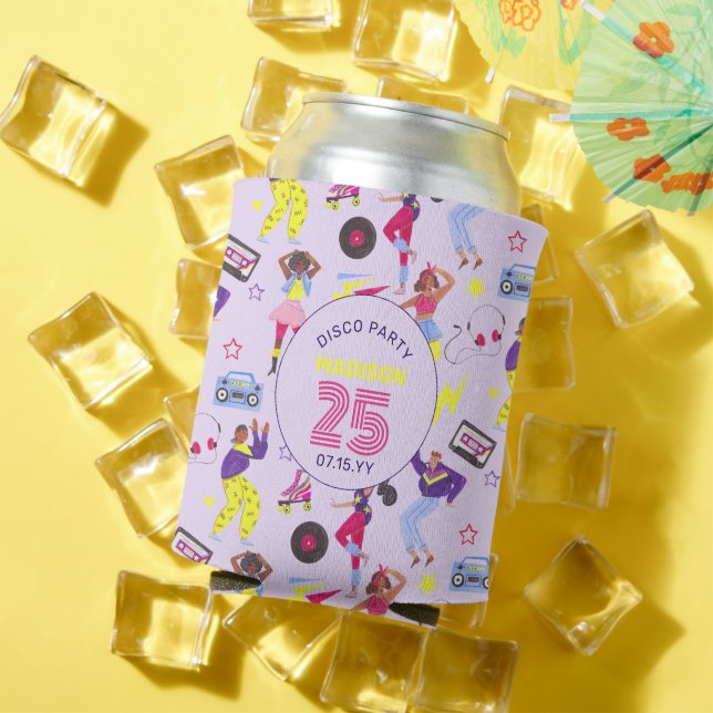 Groovy Roller Disco Lila Party Millennial Retro  Can Cooler (In Situ Summer)